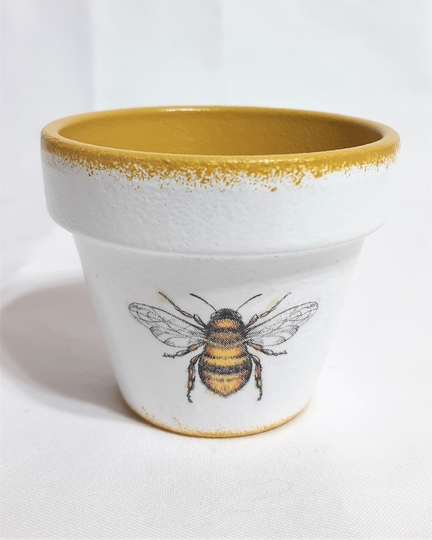 Bumble Bee Indoor Plant Pot, Hand Painted & Decoupaged