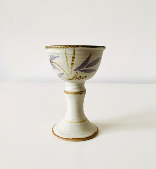 Vintage Salt Glazed Stoneware Goblet With Floral Motive