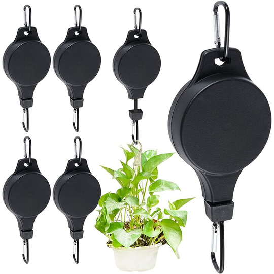 5 Pack Hanging Pulley Retractable Plant Hook, for Planters Flower Baskets Bird Houses (Black)