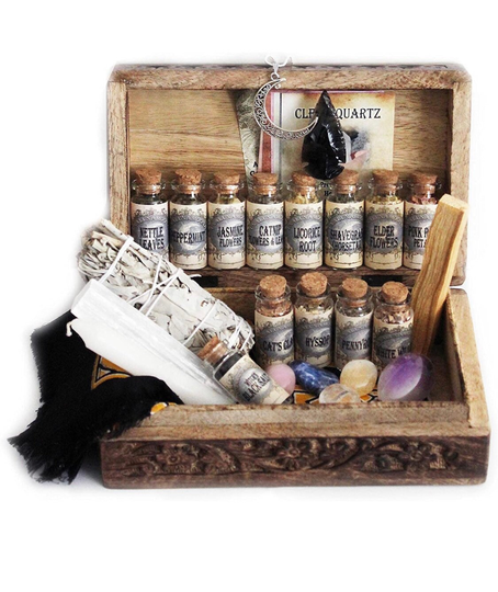 Witches Box | Witchcraft Kit, Set B, Supplies & Tools Crystals, Baby Witch Starter Altar Herbs For Pagan Wiccan
