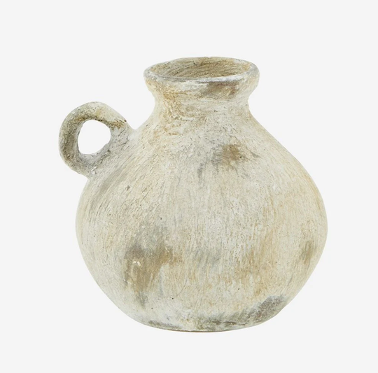 Mini Terracotta Vase with Handles - Small Rustic Beige Cream Off-White Pot Unique Modern Boho Dried Faux Flower Indoor Urn