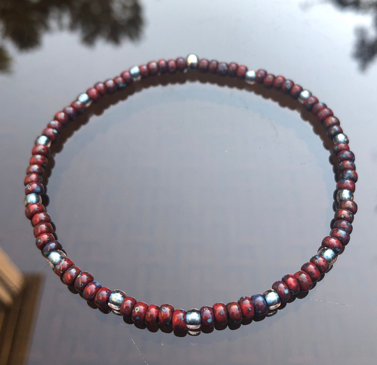 Red Picasso Seed Bead Stretch Ankle Bracelet