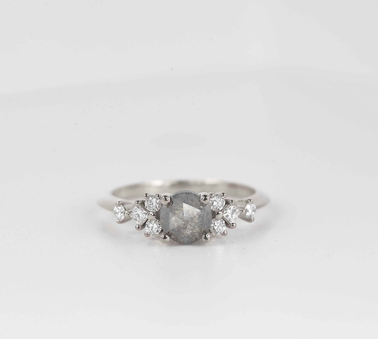 Salt & Pepper Diamond Engagement Ring | Grey Princess Cut Art Deco Wedding Bridal Anniversary White Gold