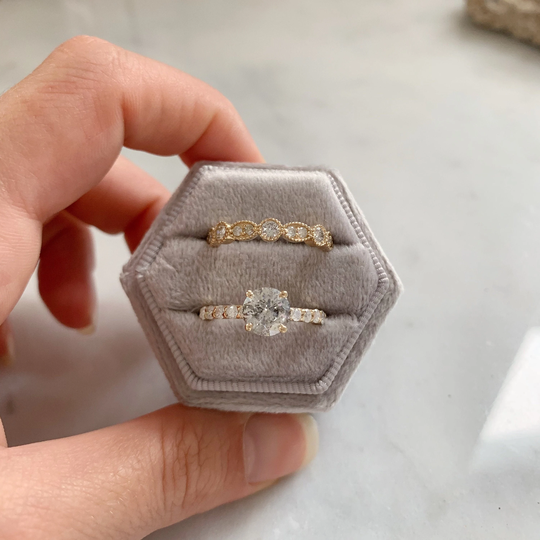 Salt & Pepper Round Diamond Revamp Custom Engagement Ring