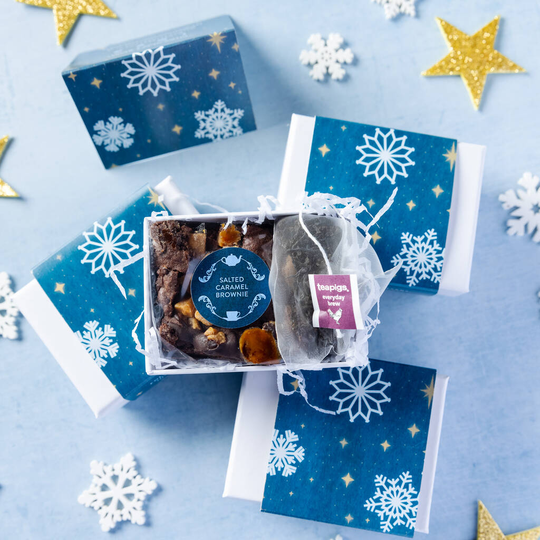 'Snowflakes' Vegan Mini Salted Caramel Brownie And Tea