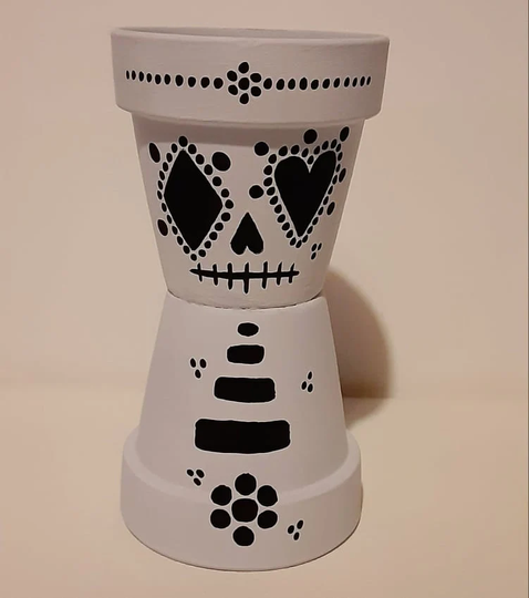 Black & White Flowerpot Sugar Skull Decoration, Candy Dish, Planter - Multiple Use
