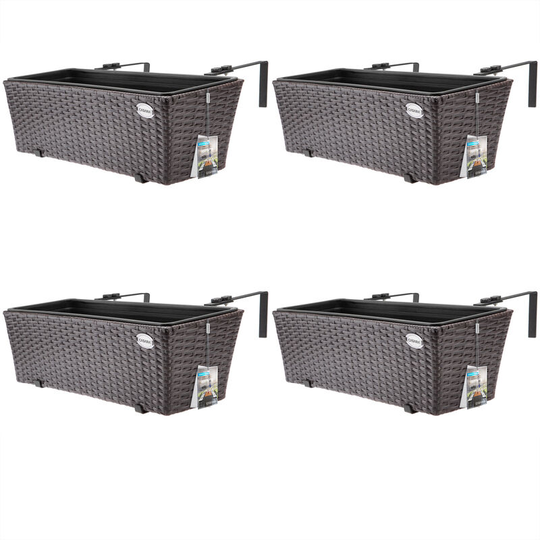 Casaria Set of 4 Flower Boxes Mountable Indoor Outdoor Railing Balcony Planter Box 11 Litres Black Brown Cream Grey Brown