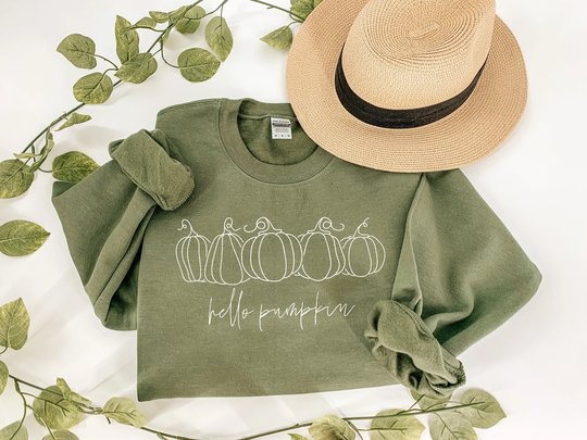 Women's Minimalist Hello Pumpkin Sweatshirt, Autumn Pumpkins Cosy Season