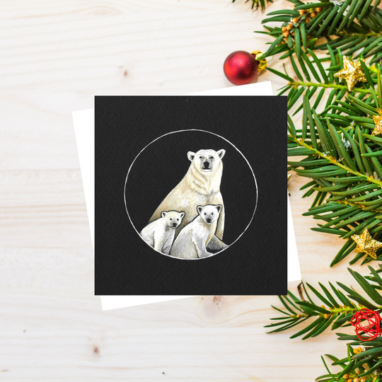 Seasonal Card - Polar Bears Square Tent Fold Recycled Materials Eco-Friendly Winter Christmas Festive Art Print Blank