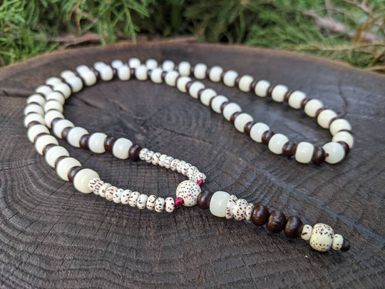 White Bodhi Root & Raktu Seed Mala Prayer Necklace Tibetan Buddhist 108 Meditation Beads Japa Yoga Jewelry