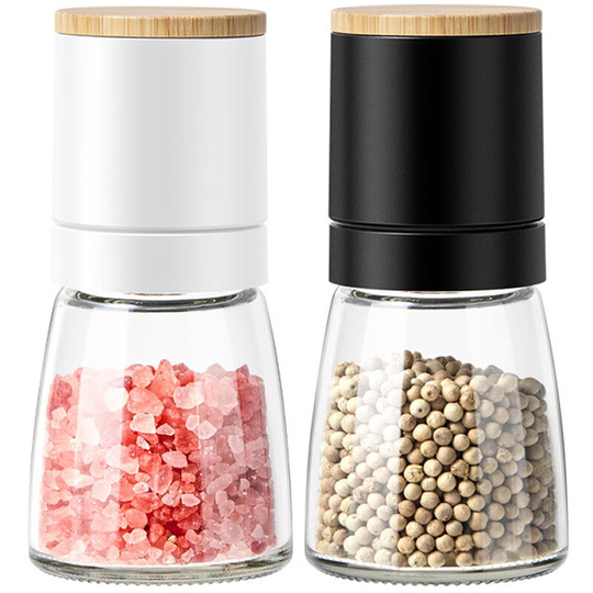 Pepper Salt Grinder Mill - Adjustable Coarseness Ceramic Spice Grinder Shaker - for Home Kitchen Gifts black + white