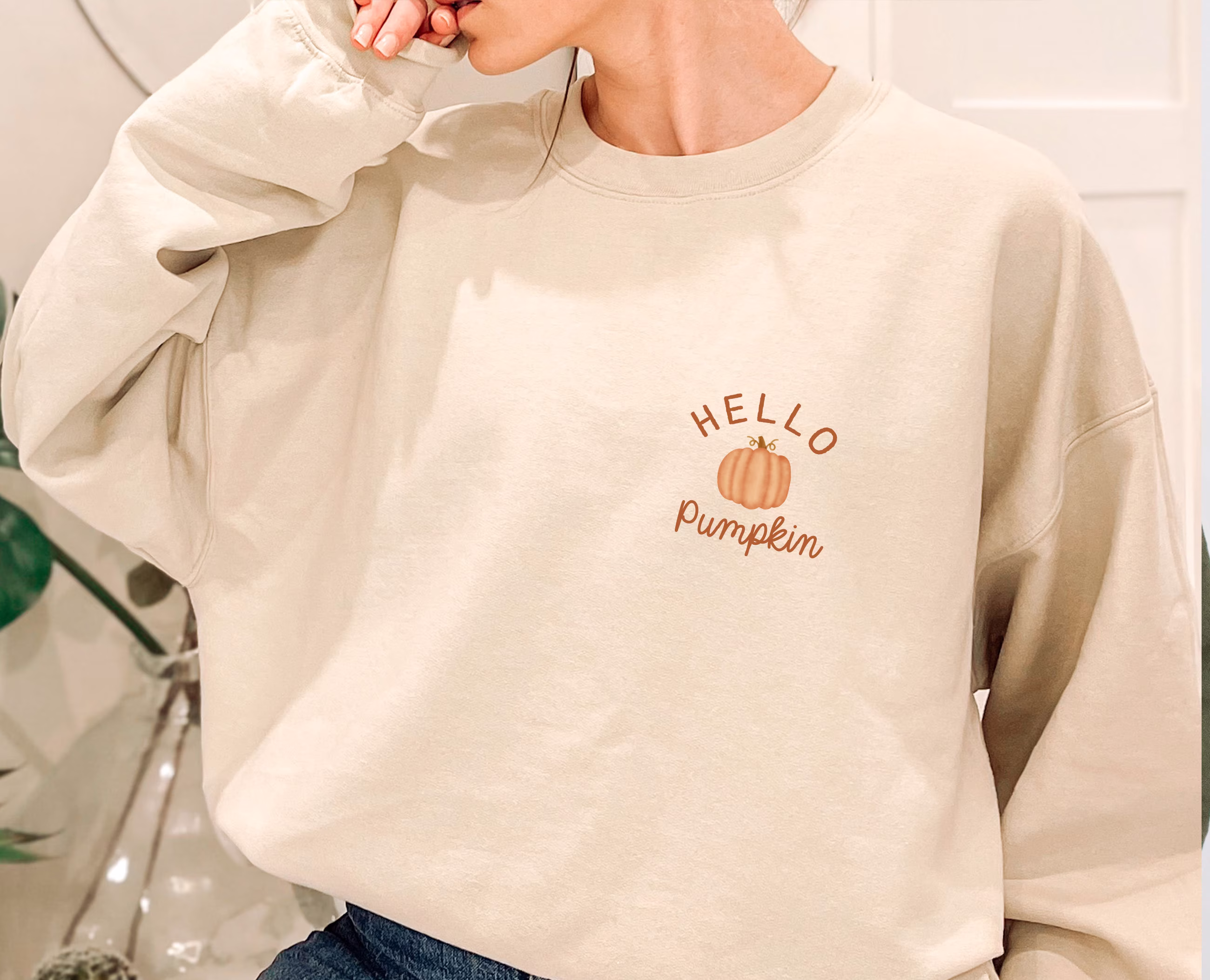 Fall Pumpkin Sweatshirt, Halloween Crewneck Sweater, Hello Jumper, Season Hoodie, Gifts, Womens Gift