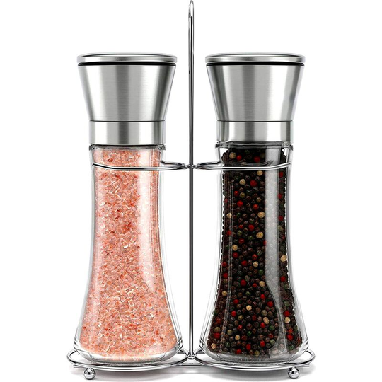 Stainless Steel Salt and Pepper Mill Set - All Shaker, Adjustable Size, Refillable - Sea Salt, Black Pepper Mill