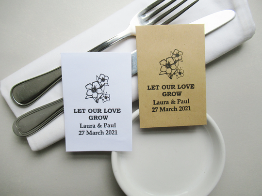 Diy Wedding Seed Favors, Eco Friendly Personalized Packets, Let Our Love Grow With Your Names & Date
