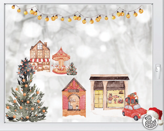 Festive Town Winter Village Scene Window Sticker Set -Chrimstas Decals - Seasonal Clings By Dizzy Duck