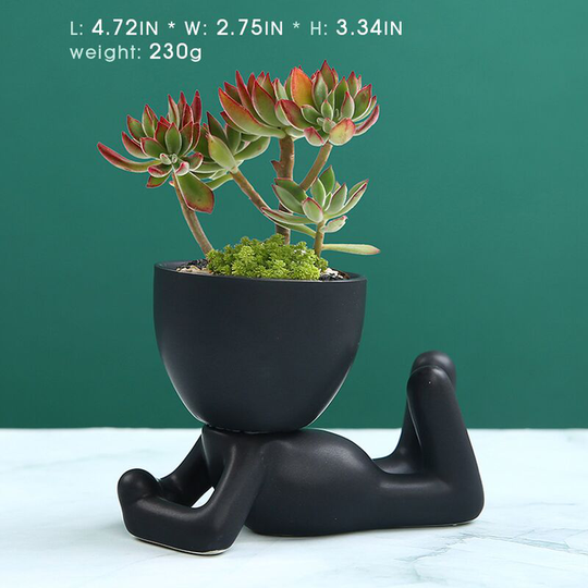 Sun Flowergb - Ceramic Succulent Plant Pot, Craft Ornaments, Small Man Shaped Flower Pots Mini Planters for Office Use Home Decoration Flower Pot