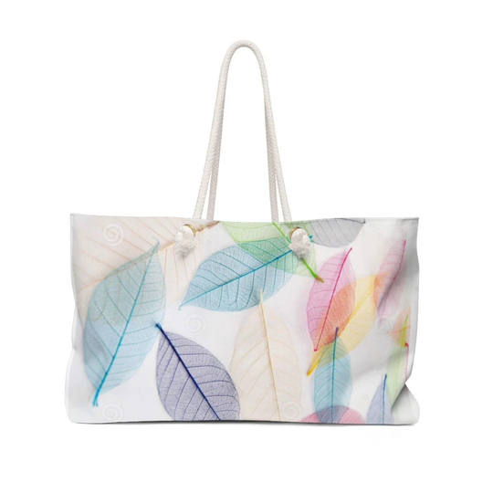 Seasons Change Printed Leaf Weekender Bag. Fall Tote White Tote. Tote, Print, Cruise Bag