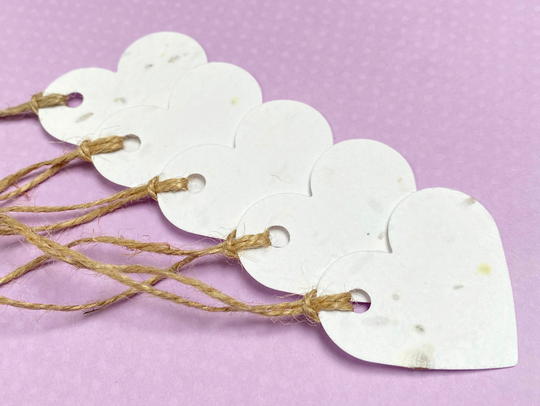 10 White Plantable Seed Paper Heart Tags 280Gsm/Wildflower Biodegradable Eco Friendly Wedding Tags, Gift Favours, Wishing Tree