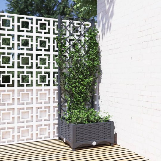 Asupermall - Garden Planter with Trellis Dark Grey 40x40x121.5 cm pp