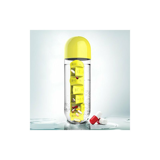 Pill Box Cup with 7 Days Portable Pill Box 2-in-1 Water Bottle yellow - Muff