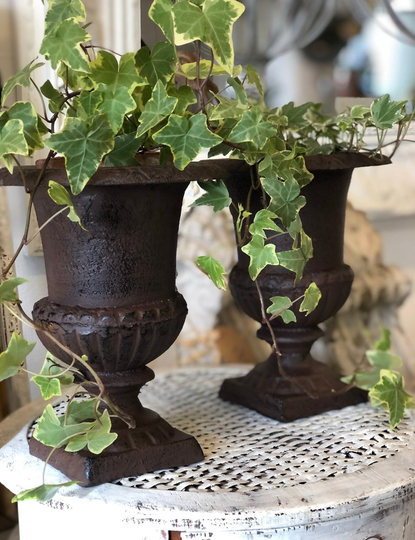 A Pair Of French Style Antique Cast Iron Classical Campana Urns