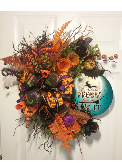 Halloween Wreath, Fall Witch Decor, Holiday Front Door Decorations, Seasonal Wreath