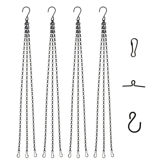 LITZEE [4 Pack] 50cm Hanging Basket Chain 3 Strands Metal Replacement Chain Hook with Clip for Flower Pots Planters Bird Feeders Lanterns Ornaments