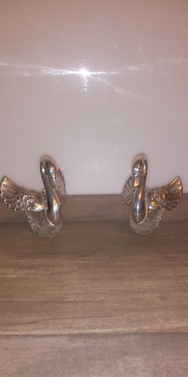Swan Silver Crystal Salt Cellar Set