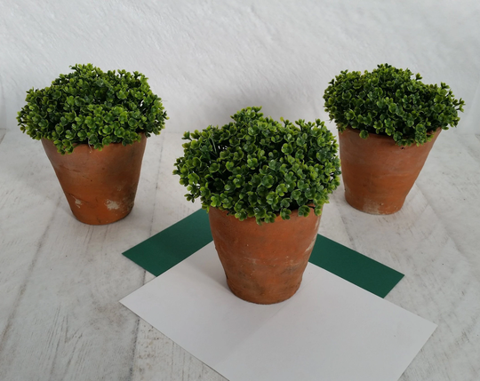 Artificial Green Plant in Vintage Terracotta Pot Topiary Realistic Faux Houseplant Small Planter Pot Indoor Home Decor Gift