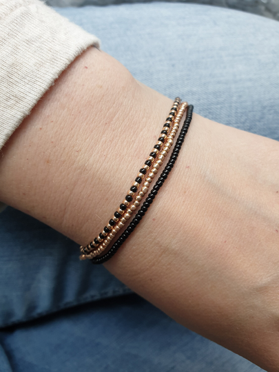 Seed Bead Bracelet, String Tiny Beaded Bracelets, Layering Stack Bracelet Set Of 3, Stretch Dainty