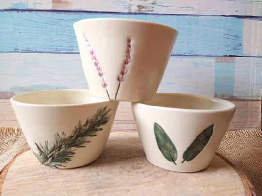 Garden Ice Cream Bowls, Herb Plant Lavender, Rosemary, Sage