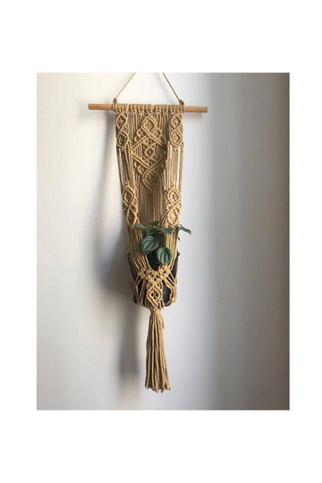 Macrame Hanger On The Wall, Plant Holder Hanging, Dijon Macrame Wall Hanging Piece, With Wood, Home & Garden Decor