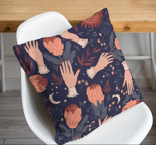 Herbalist Witchy Hands & Herbs Spun Polyester Square Throw Pillow, Forest Witch Pegan Boho Room Decor Cushion Pillow Gift