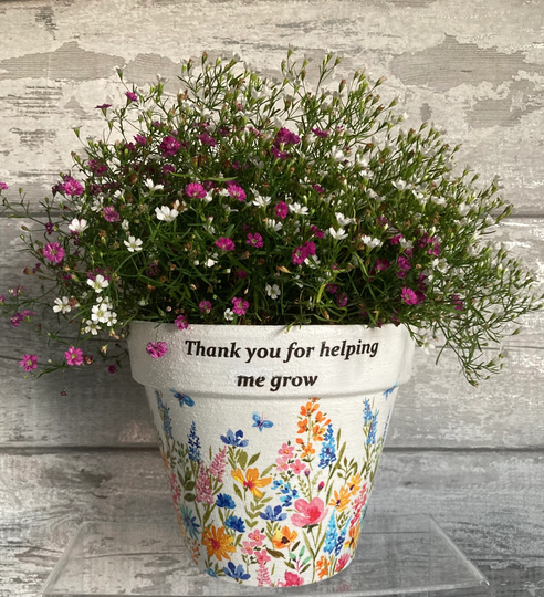 Teacher Gift, Teacher Gifts Plant Pot For Inside Or Out Decoupaged, Daffodil, Thank You, You