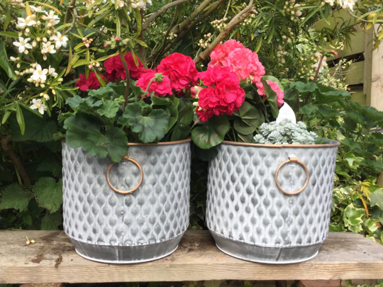 Set Of 2 Galvanised Zinc Planters-Metal Garden Flower Pots Indoor /Outdoor