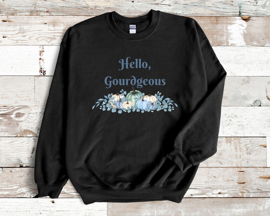 Hello Gourdgeous Cottagecore Pumpkin Sweater, Fall Festival Clothes, Botanical Gourd Print Top, Hayride Outfit, Cute Autumn Season Shirt