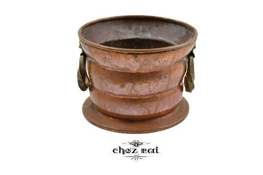 Vintage French Heavy Copper Planter With Wrought Iron Or Steel Handles Jardiniere Room Decor Lover Gift Idea/Chez Rai