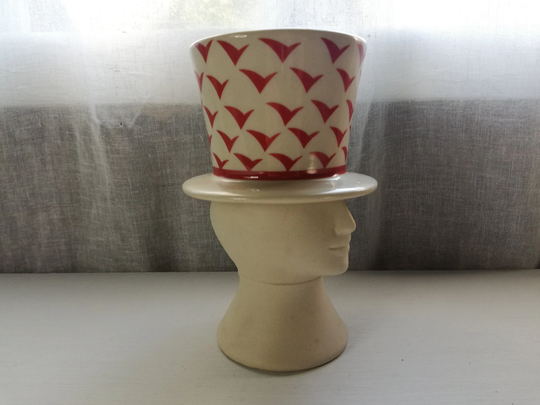Lisa Larson Stoneware Face Vase Flower Pot-By Höganäs Pottery Sweden-Designer | 1982