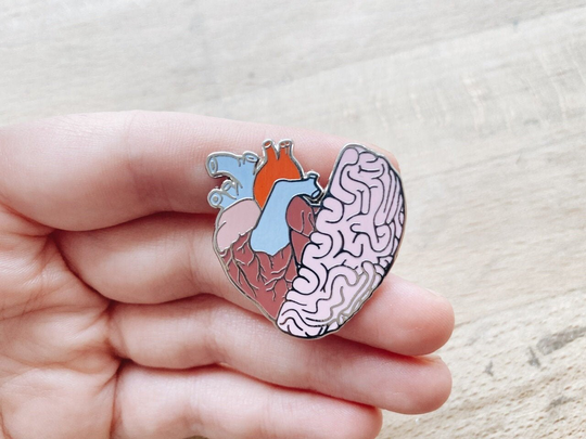 Anatomical Half Heart Brain Pin Colorful Hard Enamel, Pin For Doctor Nurse, Hospital Cardiology Anatomy Valentines Day