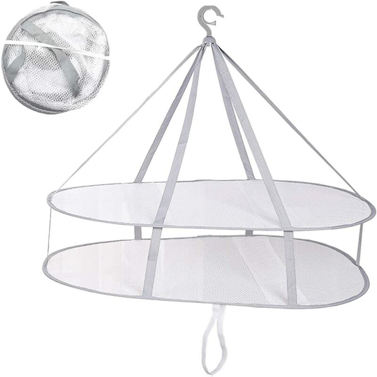 Foldable Herb Drying Rack Mesh Drying Net Hanging Clothes Plant Socks Multifunction Indoor Outdoor Hanger 2 Layers (61 x 78cm)