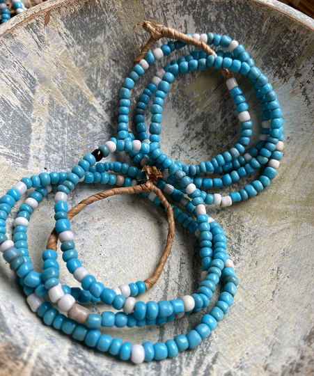 African Natural Cut 3mm Seed Beads Blue With White, Blue Seed Beads