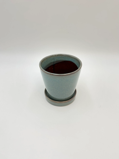 Avelon Ocean, Ceramic Plant Pot, Glazed House 13.5 cm, Gift, Attached Saucer