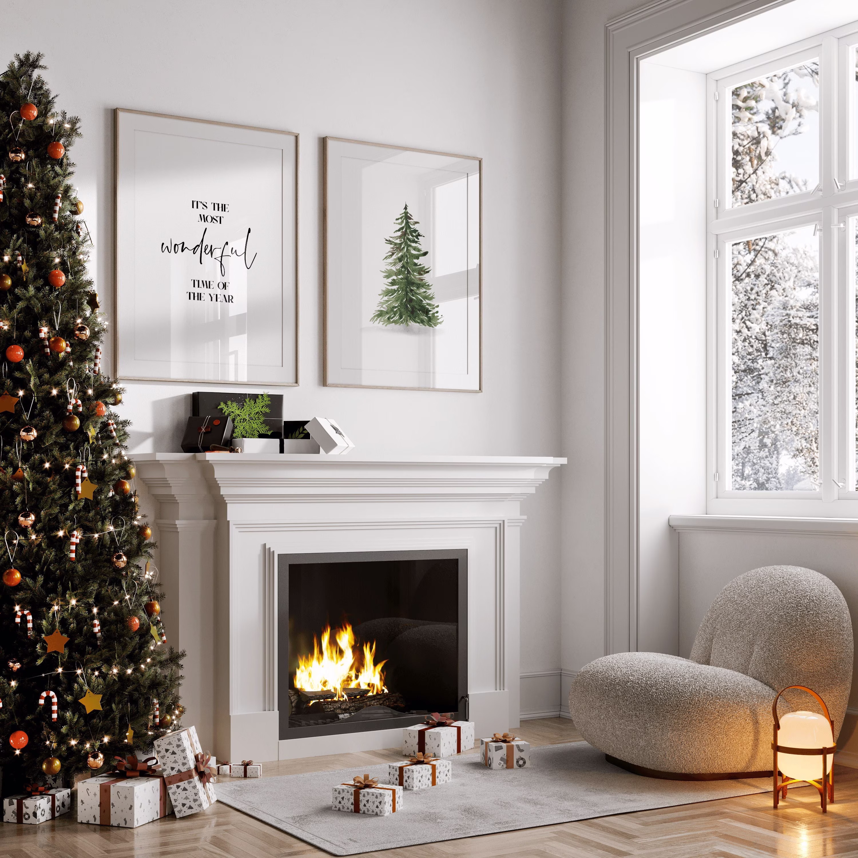 Christmas Prints Set Of 2 | Wall Art Decor Xmas Decoration Seasonal Home Tree Watercolour Winter