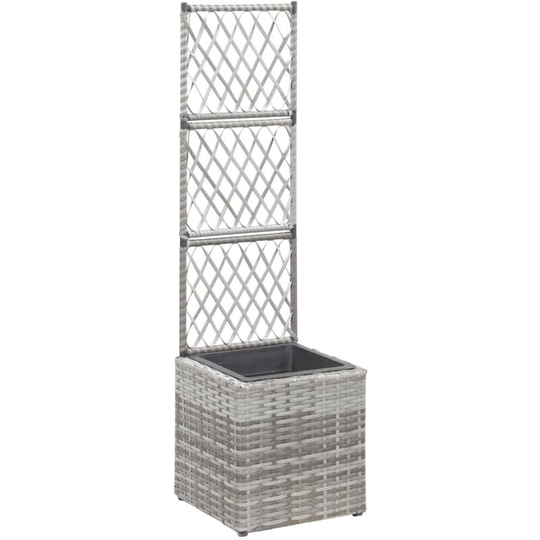 Asupermall - Trellis Raised Bed with 1 Pot 30x30x107 cm Poly Rattan Grey