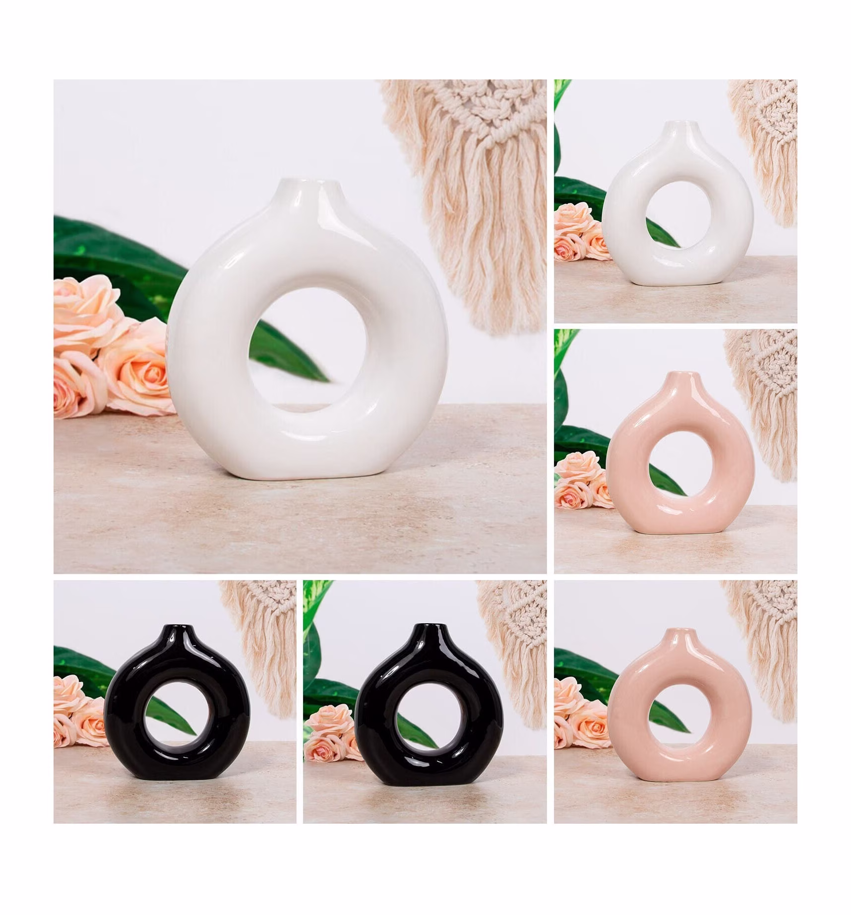 Ceramic Flower Vase Nordic Donut Shaped Plant Pot Home Wedding Decoration