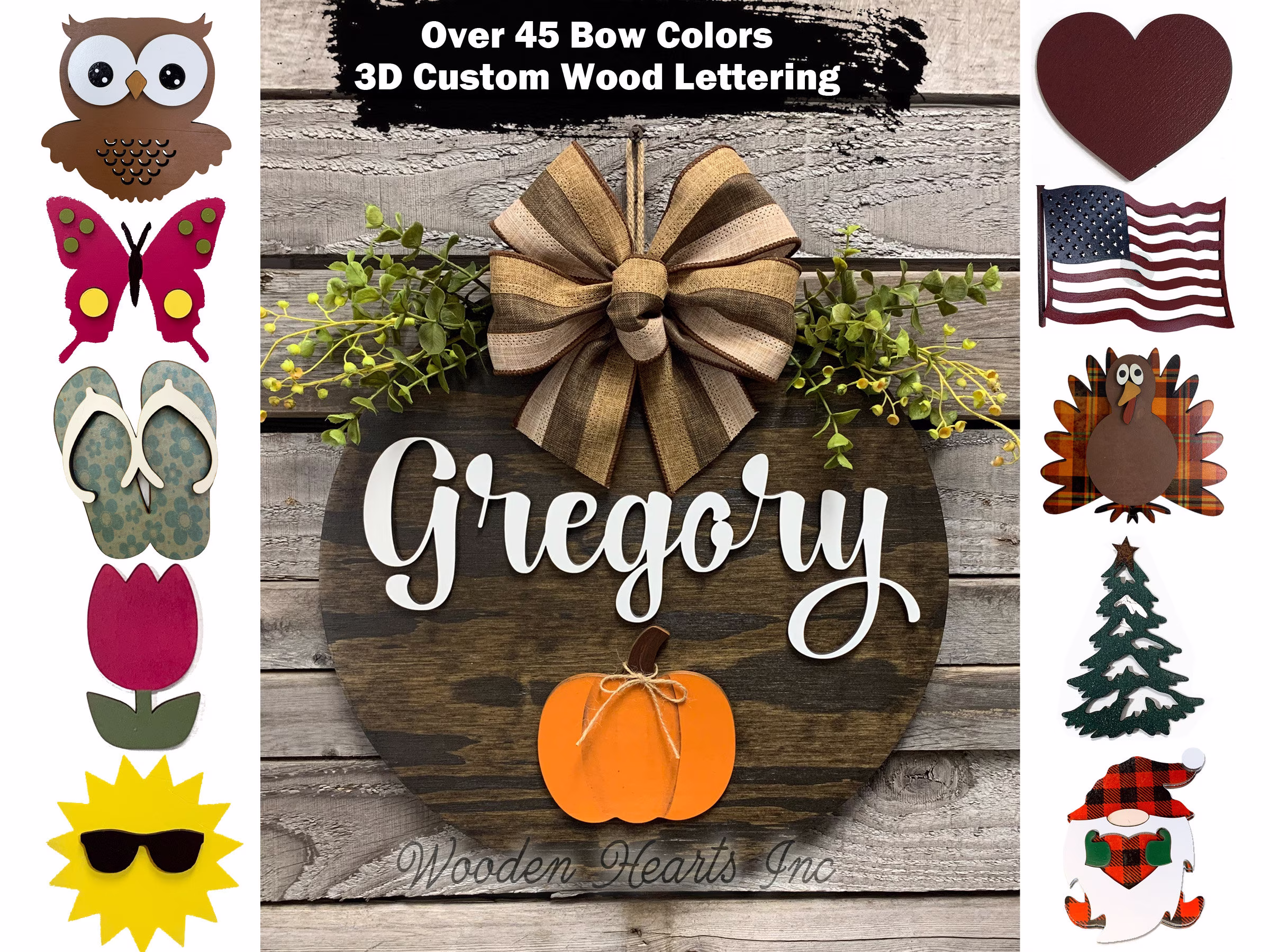 Custom Interchangeable Door Hanger Welcome Wreath Porch Front Family Name Season Changer Christmas Housewarming Gift Flower Heart
