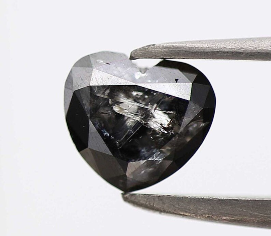 0.63 Ct Natural Salt & Pepper Diamond Heart Shape Black Color Engagement Ring Gift For Her