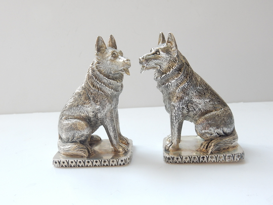 Continental Silver Alsatian Dog Salt & Pepper Pot Cruet Set Stamped 800