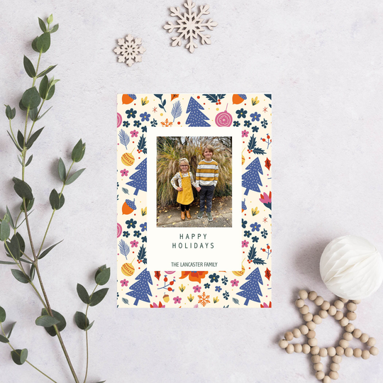 Boho Christmas Photo Card, Holiday Woodland Family Simple Card