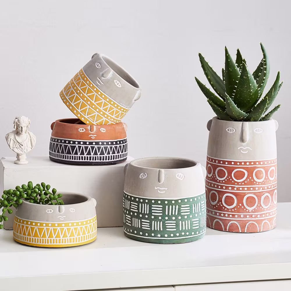 Concrete Face Plant Pot With Drainage Hole, Indoor Planter Pot, Flower Succulent Lovers, Gifts, Cute